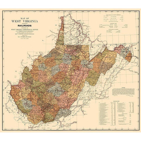 West Virginia Railroads - White 1917 Gold Ornate Wood Framed Art Print with Double Matting by White