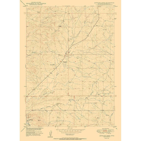 Antelope Creek Wyoming Quad - USGS 1950 White Modern Wood Framed Art Print by USGS