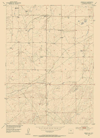 Arminto Wyoming Quad - USGS 1952 White Modern Wood Framed Art Print with Double Matting by USGS