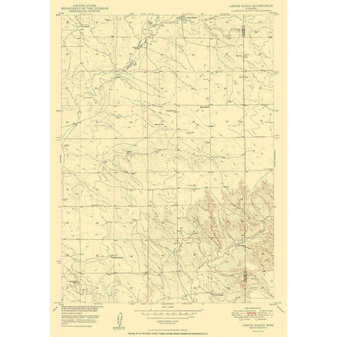 Amend Ranch Wyoming Quad - USGS 1950 White Modern Wood Framed Art Print by USGS