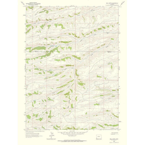 Bell Butte Wyoming Quad - USGS 1962 White Modern Wood Framed Art Print by USGS
