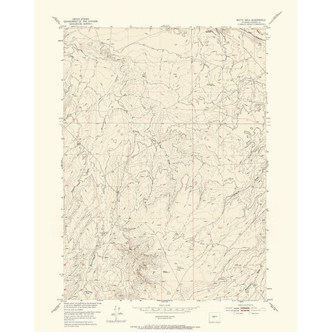 Butte Well Wyoming Quad - USGS 1952 Gold Ornate Wood Framed Art Print with Double Matting by USGS