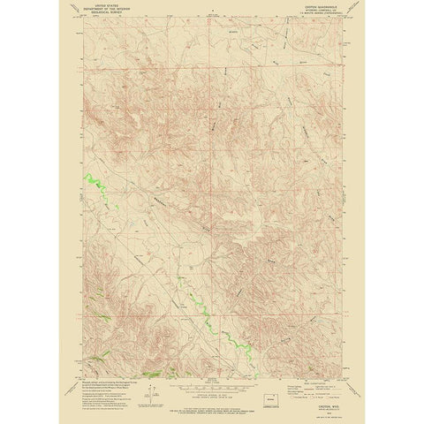 Croton Wyoming Quad - USGS 1972 Gold Ornate Wood Framed Art Print with Double Matting by USGS