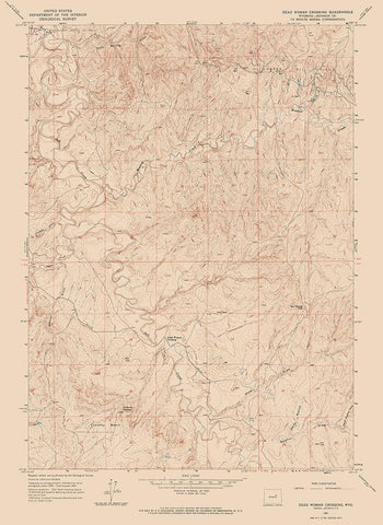 Dead Woman Crossing Wyoming Quad - USGS 1961 White Modern Wood Framed Art Print with Double Matting by USGS