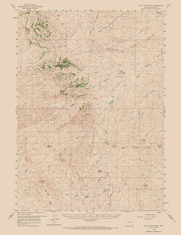 Fifty Five Ranch Wyoming Quad - USGS 1959 White Modern Wood Framed Art Print with Double Matting by USGS