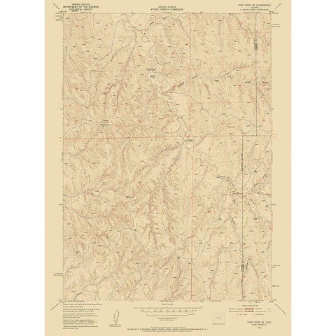 Fort Reno Wyoming Quad - USGS 1953 Gold Ornate Wood Framed Art Print with Double Matting by USGS