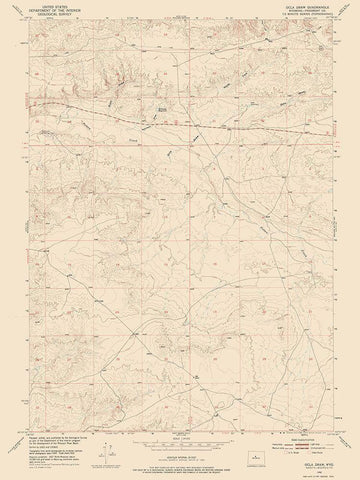 Ocla Draw Wyoming Quad - USGS 1952 White Modern Wood Framed Art Print with Double Matting by USGS