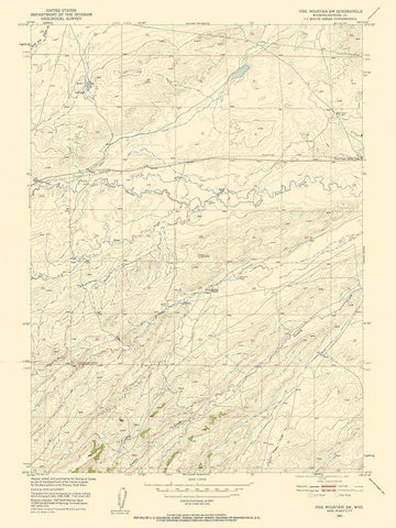 Pine Mountain Wyoming Quad - USGS 1951 White Modern Wood Framed Art Print with Double Matting by USGS