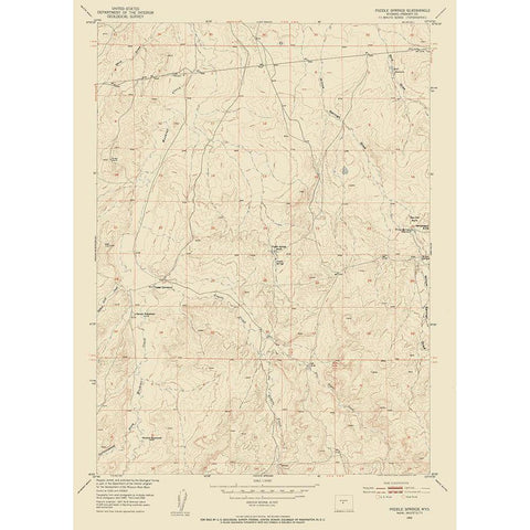 Puddle Springs Wyoming Quad - USGS 1952 White Modern Wood Framed Art Print by USGS