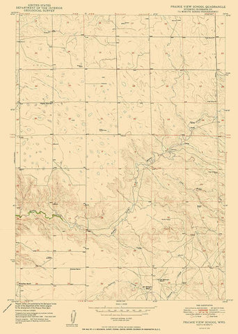Prairie View School Wyoming Quad - USGS 1950 White Modern Wood Framed Art Print with Double Matting by USGS