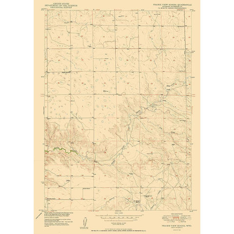 Prairie View School Wyoming Quad - USGS 1950 Black Modern Wood Framed Art Print with Double Matting by USGS