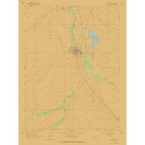 Saratoga Wyoming Quad - USGS 1961 Gold Ornate Wood Framed Art Print with Double Matting by USGS