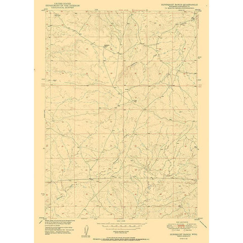 Sundquist Ranch Wyoming Quad - USGS 1950 White Modern Wood Framed Art Print by USGS