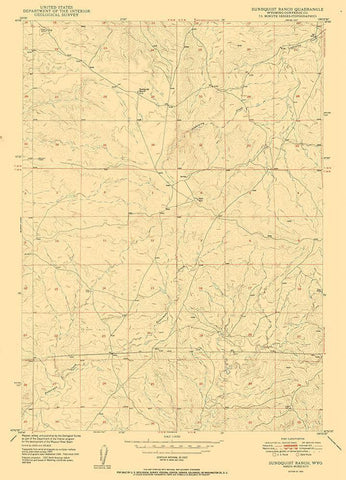 Sundquist Ranch Wyoming Quad - USGS 1950 White Modern Wood Framed Art Print with Double Matting by USGS