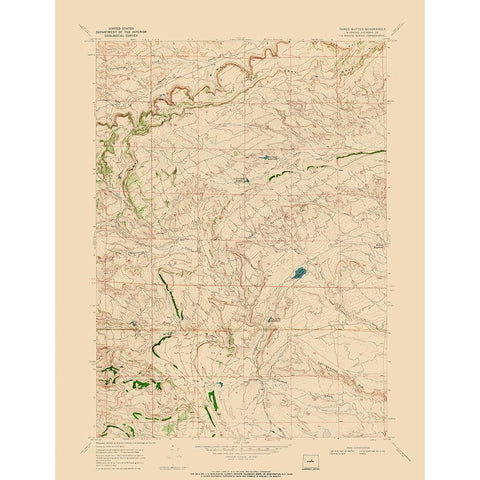 Three Buttes Wyoming Quad - USGS 1968 Gold Ornate Wood Framed Art Print with Double Matting by USGS