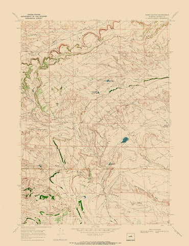 Three Buttes Wyoming Quad - USGS 1968 Black Ornate Wood Framed Art Print with Double Matting by USGS