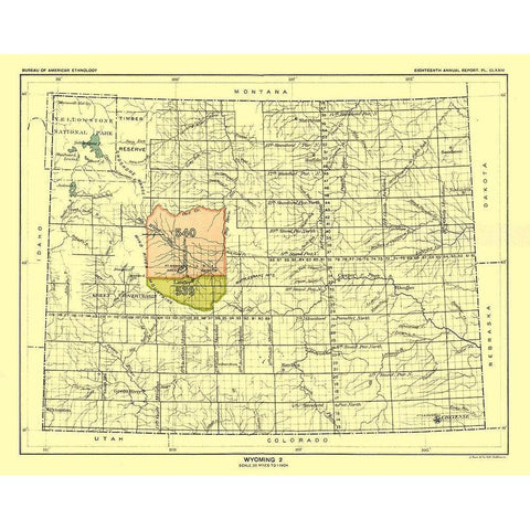Wyoming - Hoen 1896 Black Modern Wood Framed Art Print with Double Matting by Hoen