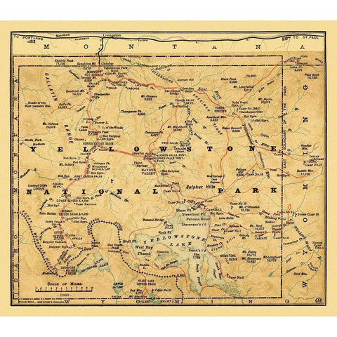 Yellowstone National Park, Wyoming - Poole 1880 Black Modern Wood Framed Art Print with Double Matting by Poole