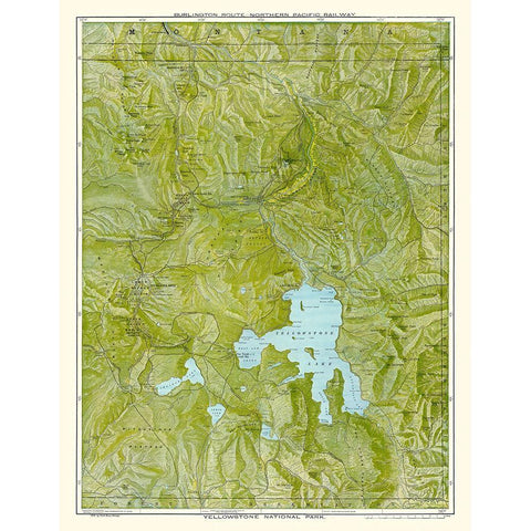 Yellowstone Park - Burlington Route 1898 Black Modern Wood Framed Art Print with Double Matting by Poole