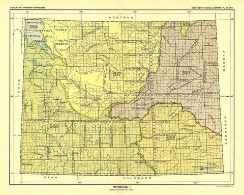 Wyoming - Yellowstone National Park - Hoen 1896 White Modern Wood Framed Art Print with Double Matting by Hoen