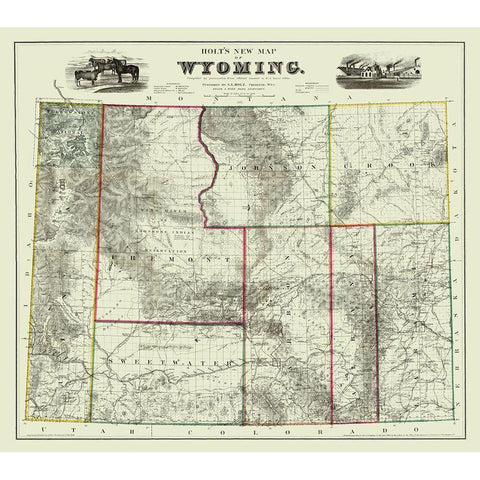Wyoming - Holt 1883 Gold Ornate Wood Framed Art Print with Double Matting by Holt