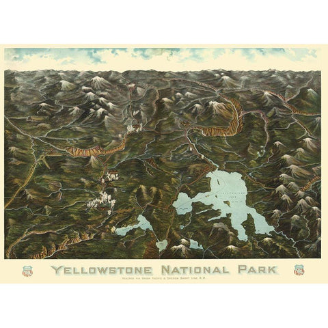 Yellowstone Park Union Pacific Wyoming Black Modern Wood Framed Art Print with Double Matting by Union Pacific Railroad