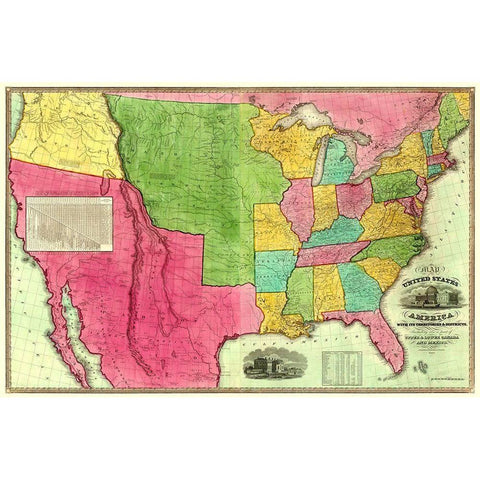 United States, Territories, Districts - Barber Gold Ornate Wood Framed Art Print with Double Matting by Barber