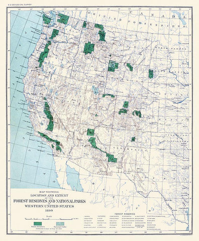 Western Forest Reserves, National Parks 1899 White Modern Wood Framed Art Print with Double Matting by US Forest Serv