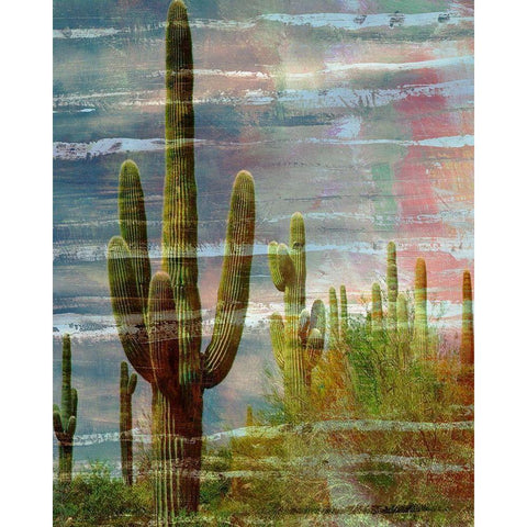 Cactus Landscape I Black Modern Wood Framed Art Print with Double Matting by Simons