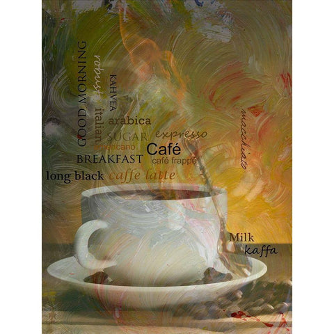 Café Espresso Gold Ornate Wood Framed Art Print with Double Matting by Simons
