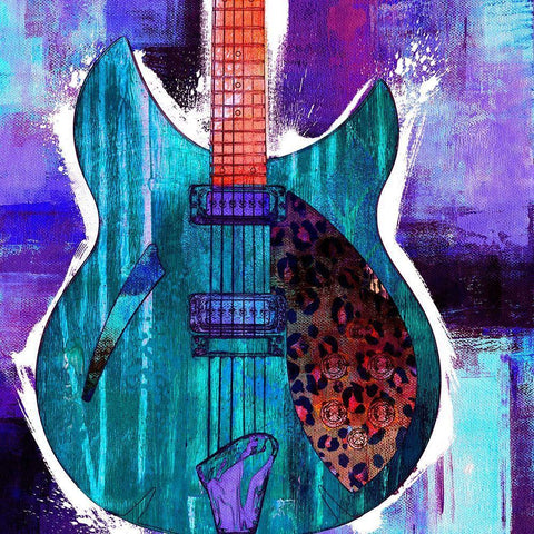 Grunge Guitar II Black Ornate Wood Framed Art Print with Double Matting by Johnson