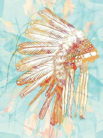 Indian War Bonnet Blue Black Ornate Wood Framed Art Print with Double Matting by Urban Road