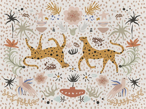 Leaping Leopards White Modern Wood Framed Art Print with Double Matting by Urban Road