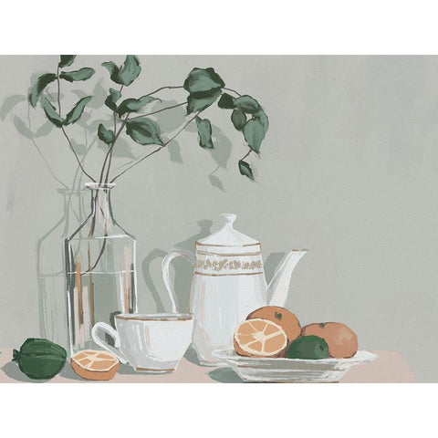 Mint, Lime And Oranges Black Modern Wood Framed Art Print with Double Matting by Urban Road