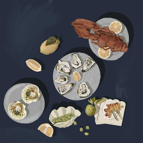 Family Gathering Deep Blue Black Modern Wood Framed Art Print with Double Matting by Urban Road