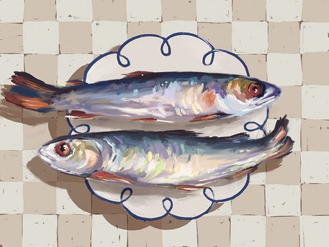 Catch of the Day Blue Black Ornate Wood Framed Art Print with Double Matting by Urban Road