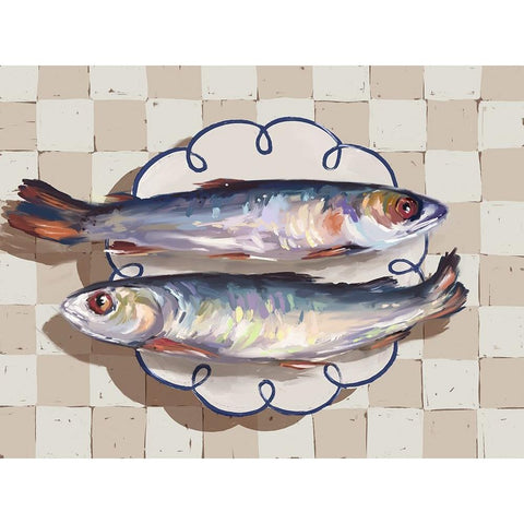 Catch of the Day Blue Gold Ornate Wood Framed Art Print with Double Matting by Urban Road