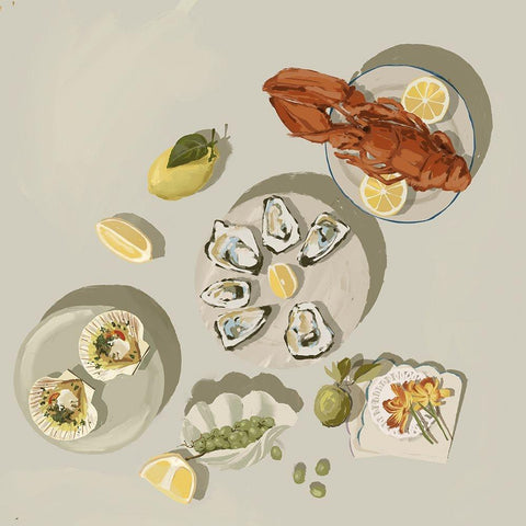 Family Gathering Beige Black Modern Wood Framed Art Print by Urban Road