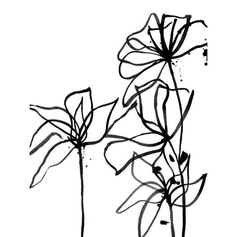 Ink Flowers I Poster Black Modern Wood Framed Art Print with Double Matting by Urban Road
