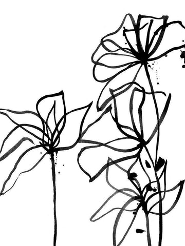 Ink Flowers I Poster White Modern Wood Framed Art Print with Double Matting by Urban Road