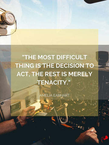 Amelia Earhart Quote: Tenacity Black Ornate Wood Framed Art Print with Double Matting by ArtsyQuotes