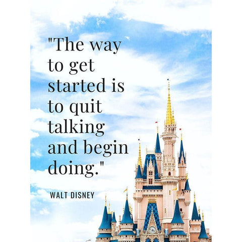 Walt Disney Quote: Begin Doing Black Modern Wood Framed Art Print by ArtsyQuotes