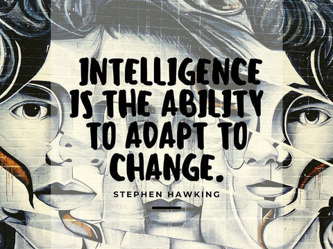 Stephen Hawking Quote: Adapt to Change White Modern Wood Framed Art Print with Double Matting by ArtsyQuotes