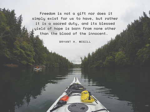 Bryant H. McGill Quote: Freedom is Not a Gift White Modern Wood Framed Art Print with Double Matting by ArtsyQuotes