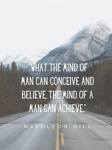 Napolean Hill Quote: Conceive and Believe White Modern Wood Framed Art Print with Double Matting by ArtsyQuotes