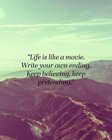 Jim Hensen Quote: Life is Like a Movie White Modern Wood Framed Art Print with Double Matting by ArtsyQuotes