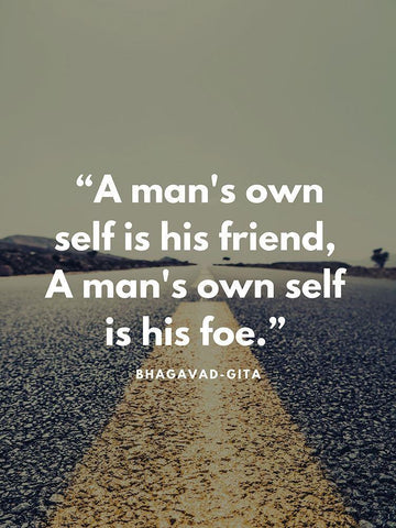 Bhagavad-Gita Quote: Own Self White Modern Wood Framed Art Print with Double Matting by ArtsyQuotes