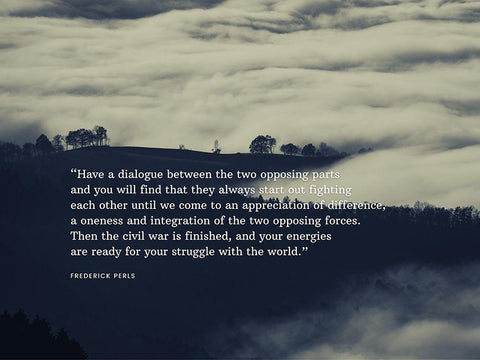 Fritz Perls Quote: Two Opposing Parts White Modern Wood Framed Art Print with Double Matting by ArtsyQuotes