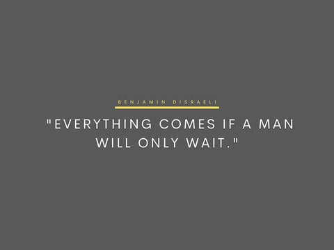 Benjamin Disraeli Quote: Will Only Wait White Modern Wood Framed Art Print with Double Matting by ArtsyQuotes