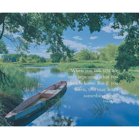 Dalai Lama Quote: Listen White Modern Wood Framed Art Print by ArtsyQuotes